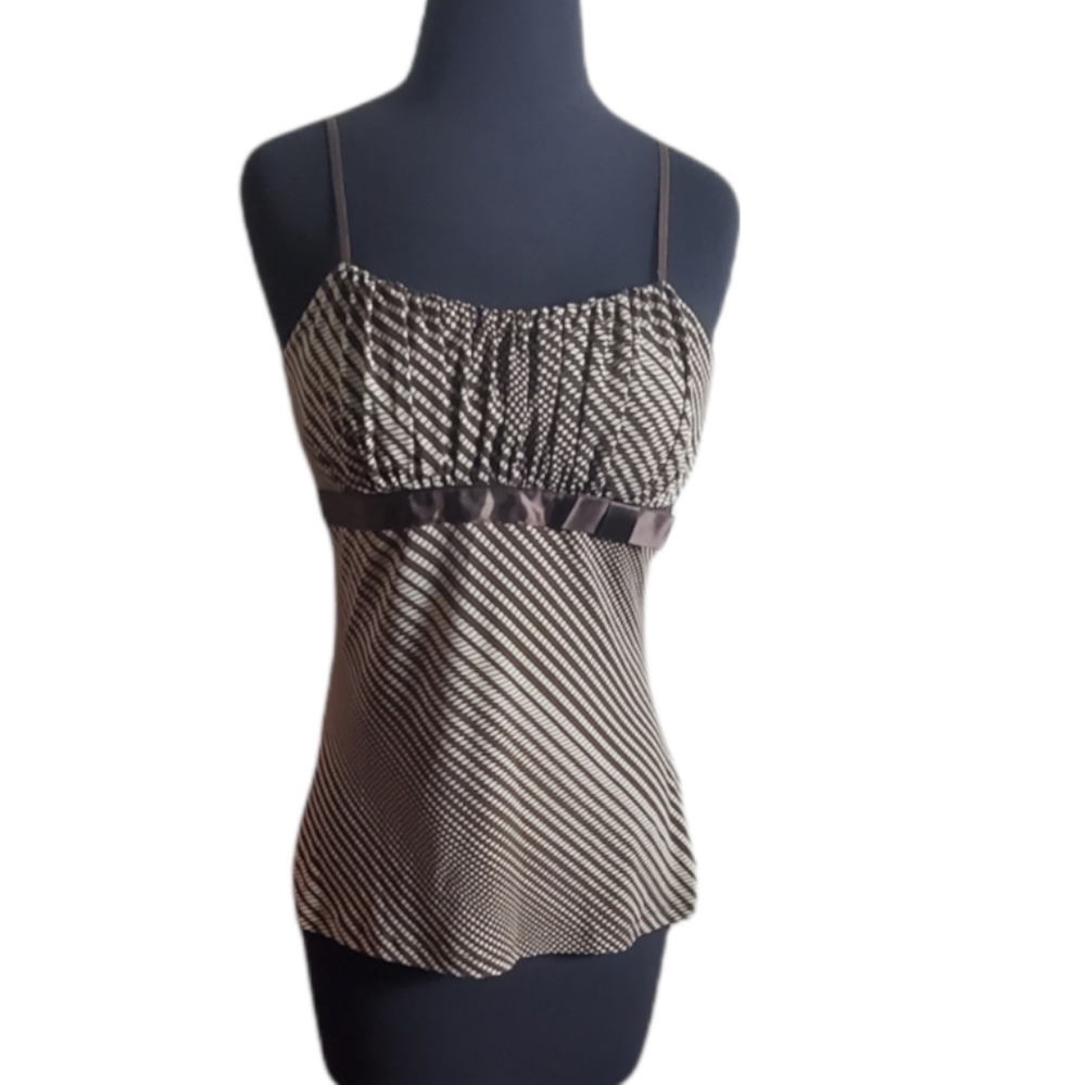 Rampage striped spaghetti strap camisole top size brown cream satin trim